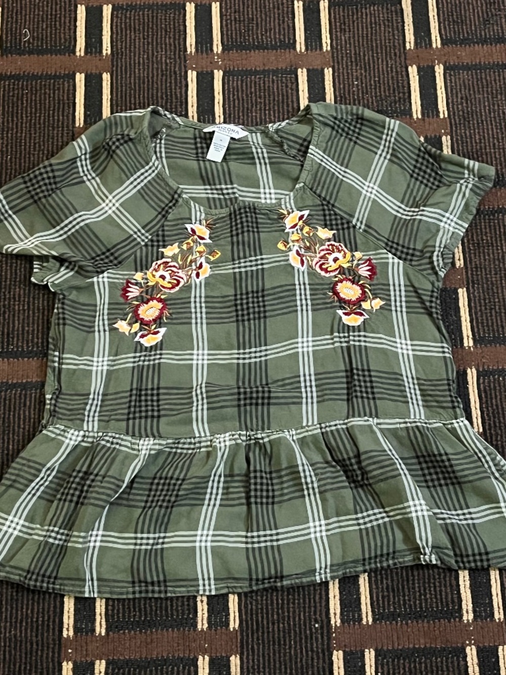 Women’s Youth Arizona Jeans Co Green Floral Dress Top Blouse Medium Stripe (625)